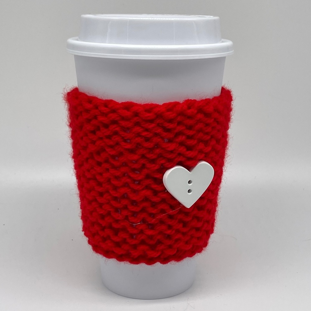 Red Valentines Day Crochet Cup Sleeve with Reusable Cup